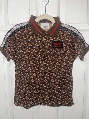 Burberry Kids Brown TB Monogram Polo with Red Trim